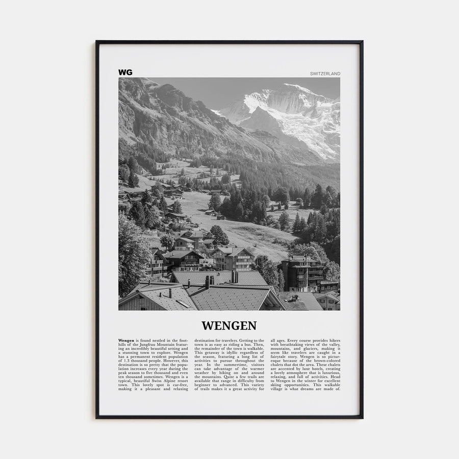 Wengen Poster Black Metal / 8x12 in Nbourhood Travel B&W Poster