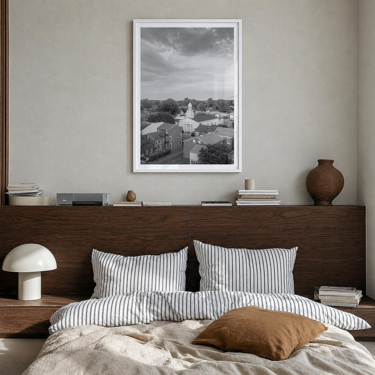 West Chester black & white photo poster of Pennsylvania, USA – vertical wall art in white wood frame with white border, hangi