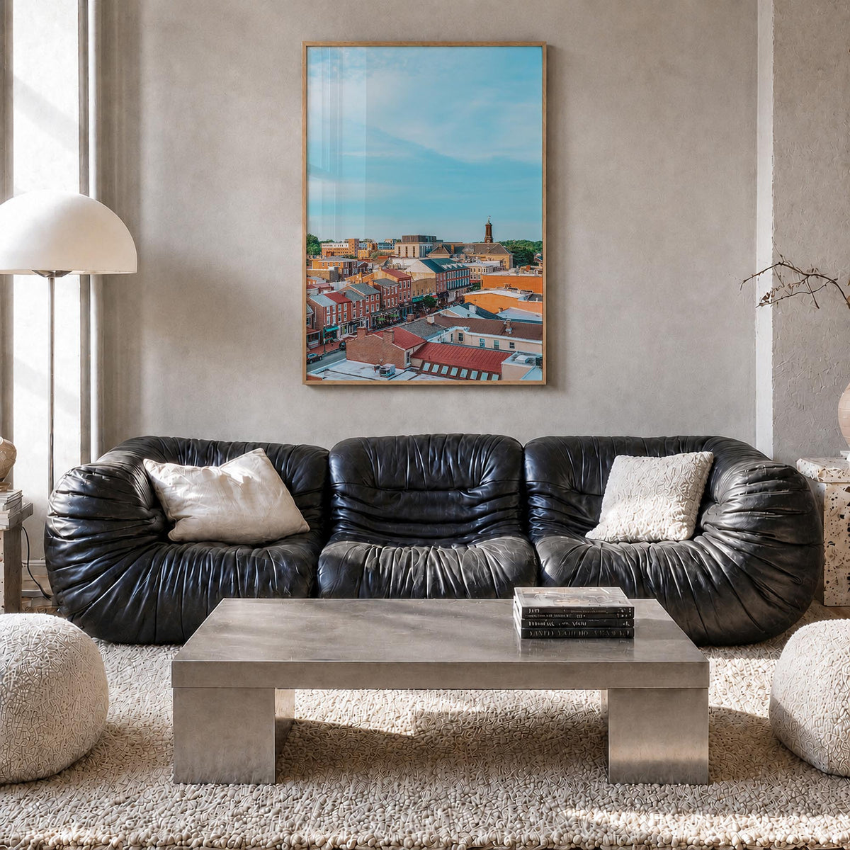 West Chester colorful photo poster of Pennsylvania, USA – vertical wall art in natural wood frame, hanging on wall
