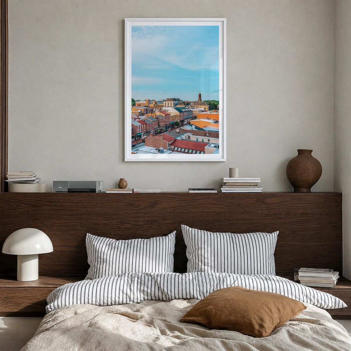 West Chester colorful photo poster of Pennsylvania, USA – vertical wall art in white wood frame with white border, hanging on