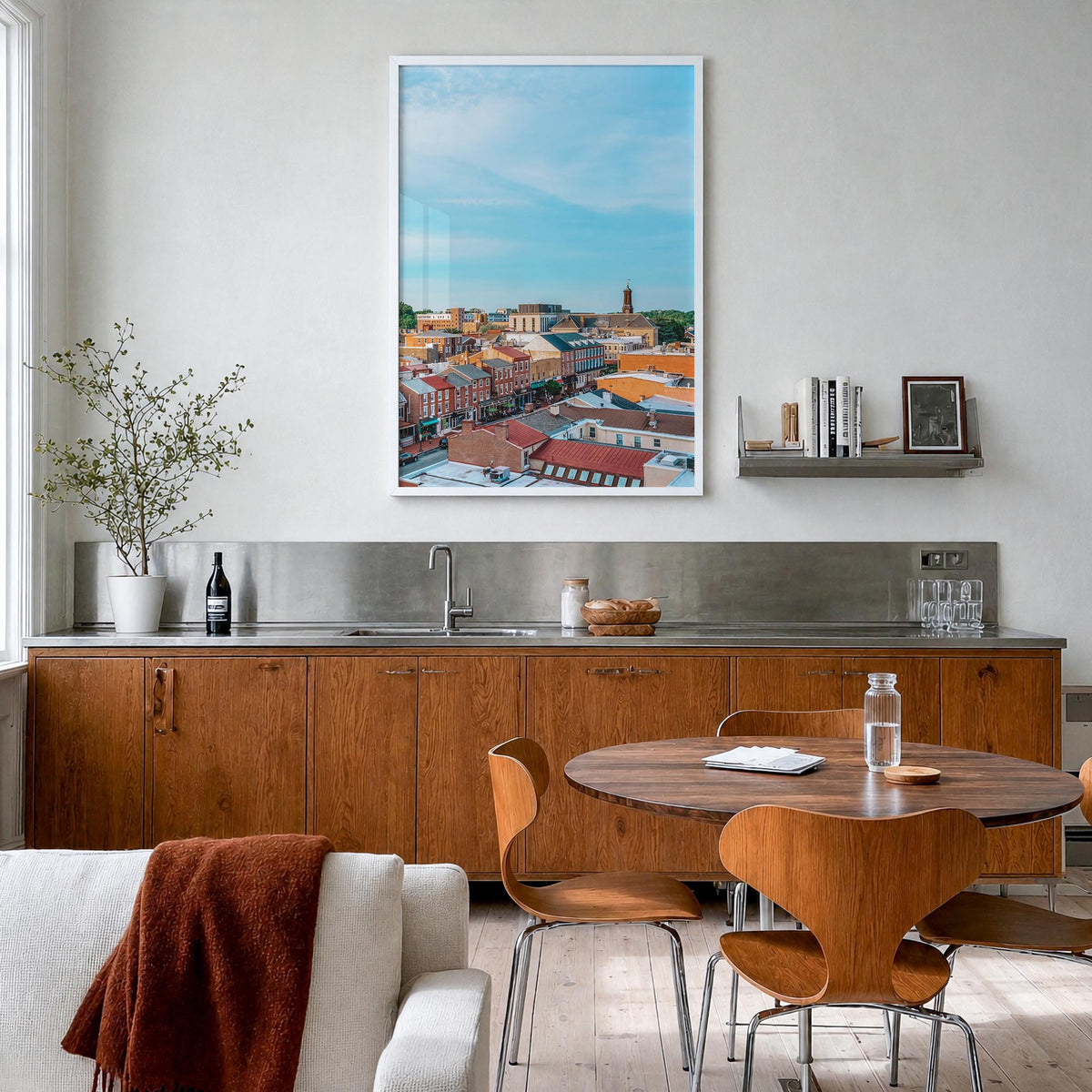 West Chester colorful photo poster of Pennsylvania, USA – vertical wall art in white wood frame, hanging on wall