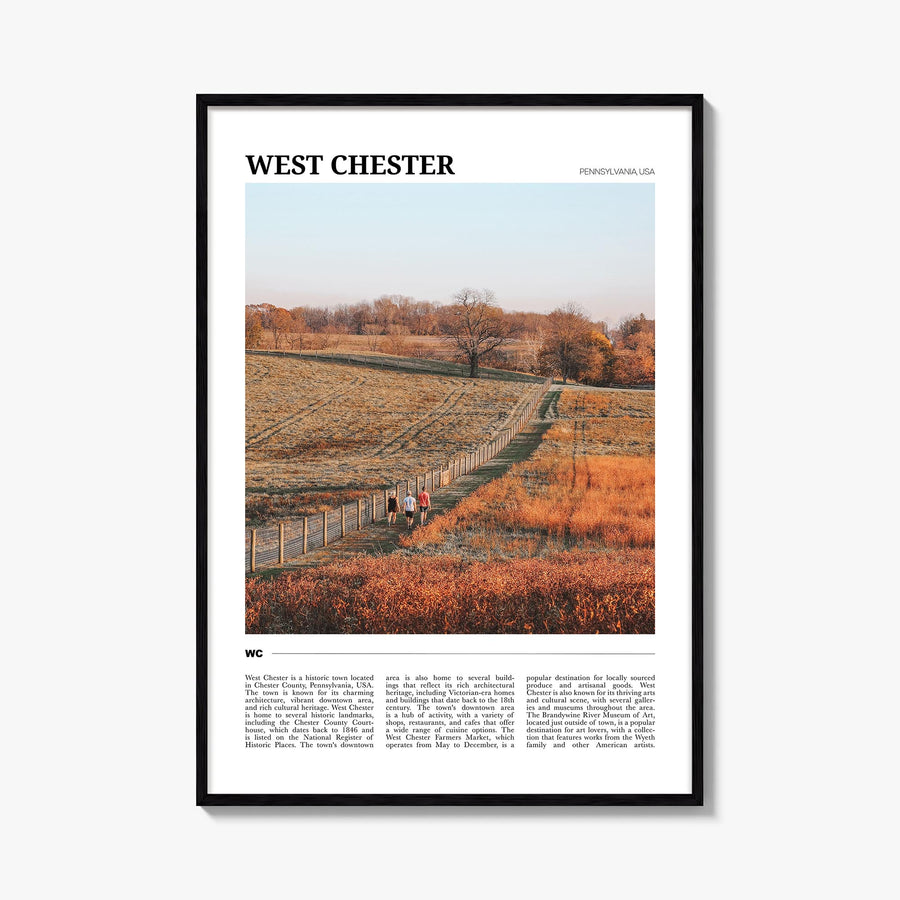 West Chester colorful travel poster of Pennsylvania, USA – vertical wall art, unframed print shown in interior mockup