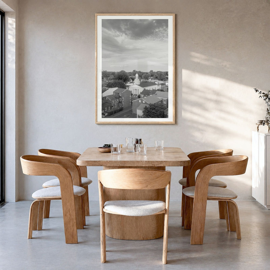 West Chester, Pennsylvania Photo Poster in a natural wood frame, hanging in a dining room, white border