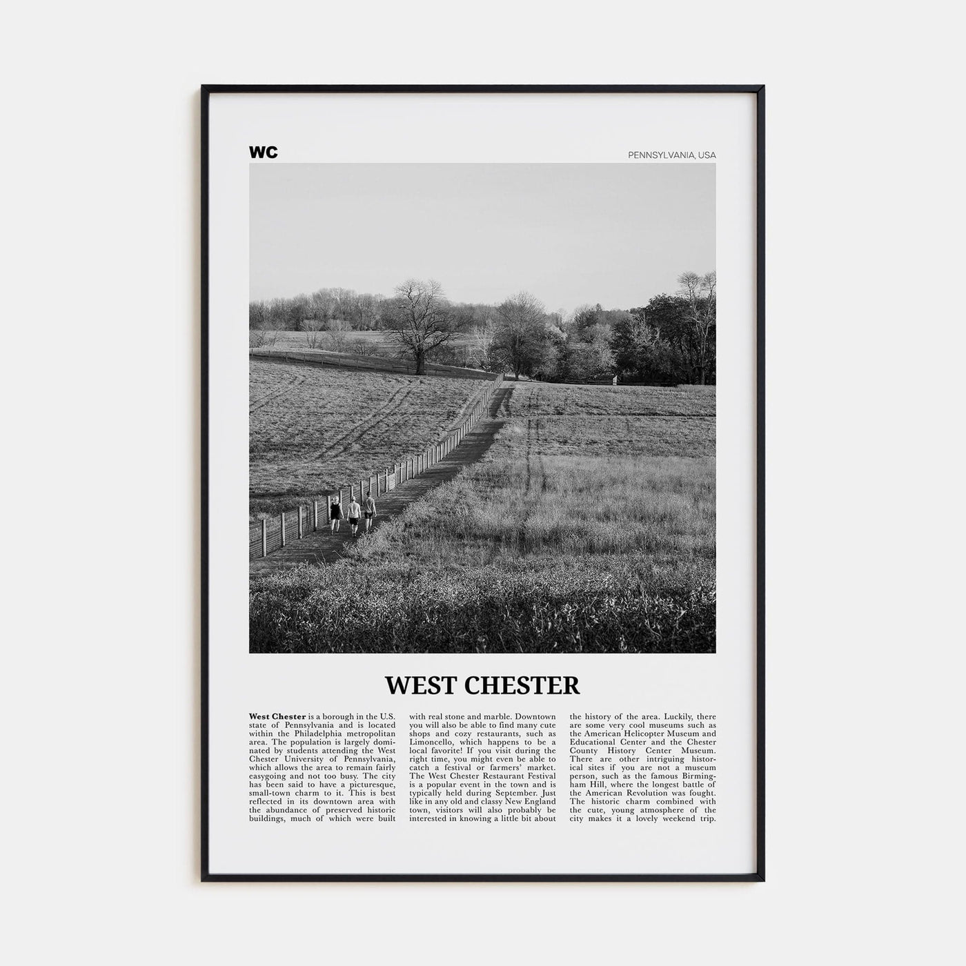 West Chester Poster Black Metal / 8x12 in Nbourhood Travel B&W Poster