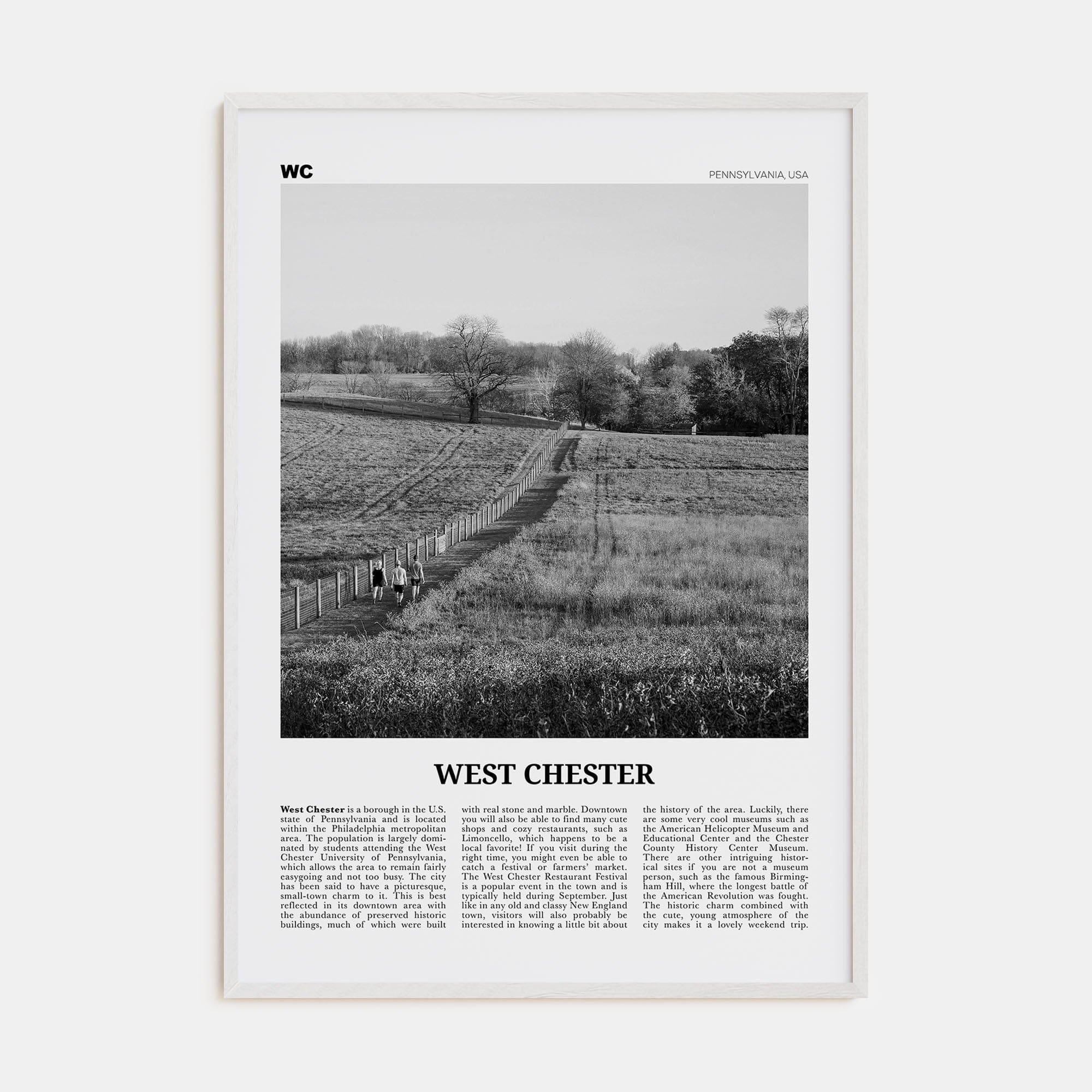 West Chester Poster White Wood / 8x12 in Nbourhood Travel B&W Poster