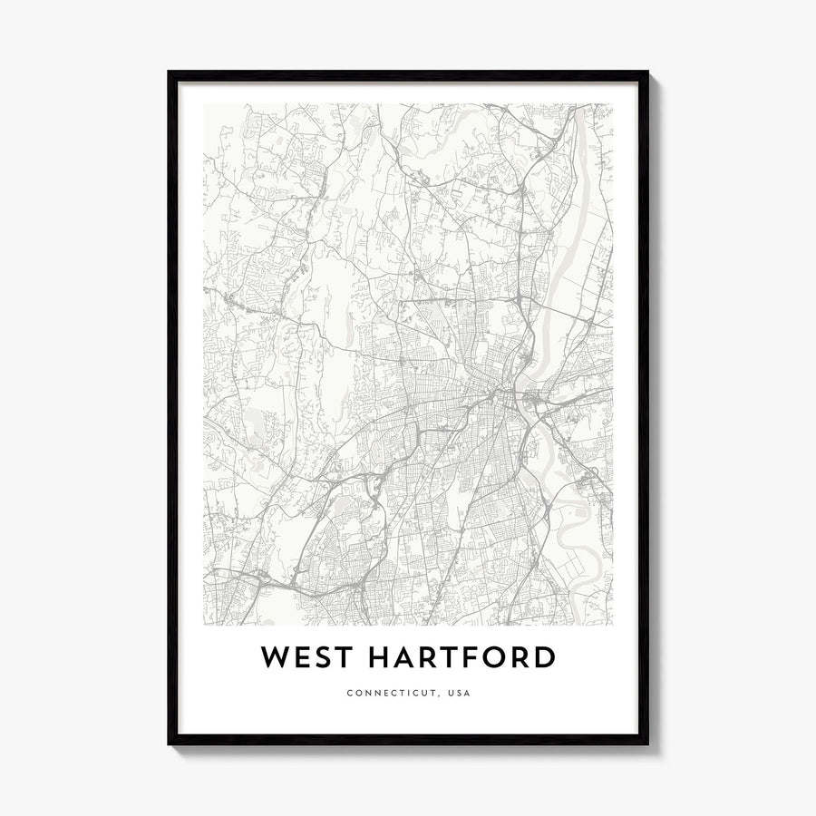 West Hartford Map Poster, framed poster mockup