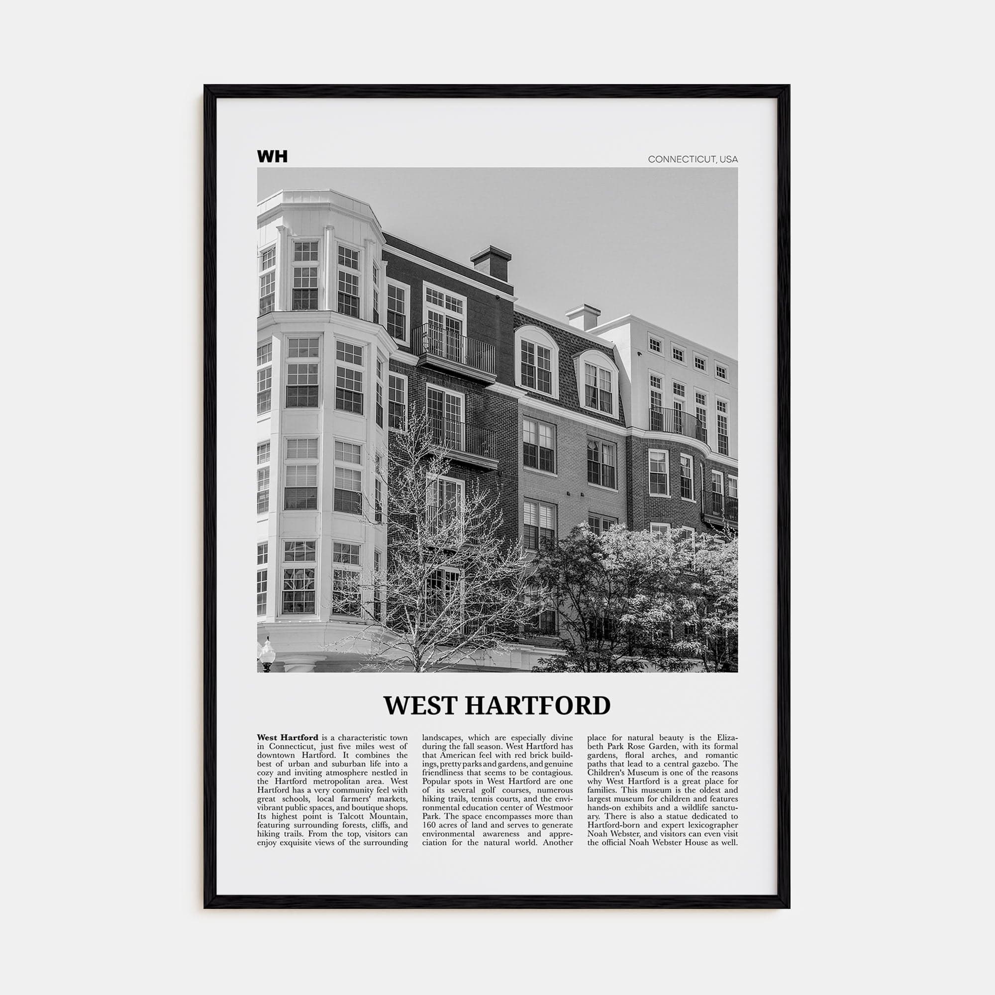 West Hartford Poster Black Wood / 8x12 in Nbourhood Travel B&W Poster