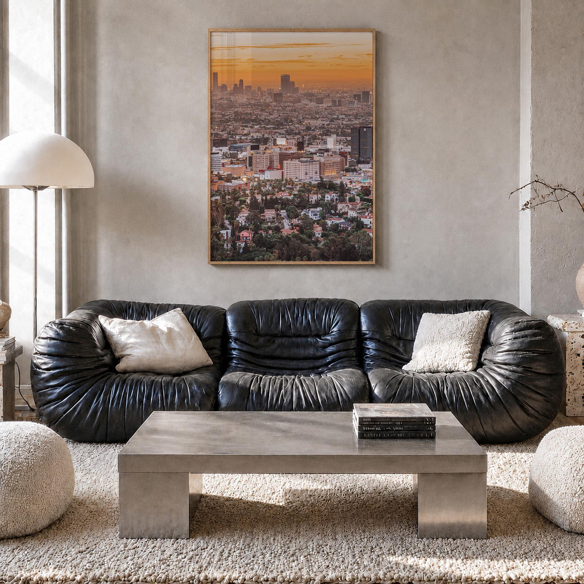 West Hollywood colorful photo poster of California, USA – vertical wall art in natural wood frame, hanging on wall