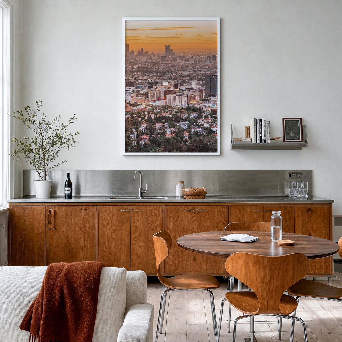 West Hollywood colorful photo poster of California, USA – vertical wall art in white wood frame, hanging on wall