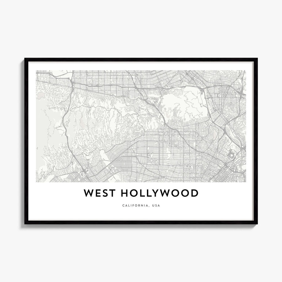 West Hollywood Map Poster, framed poster mockup