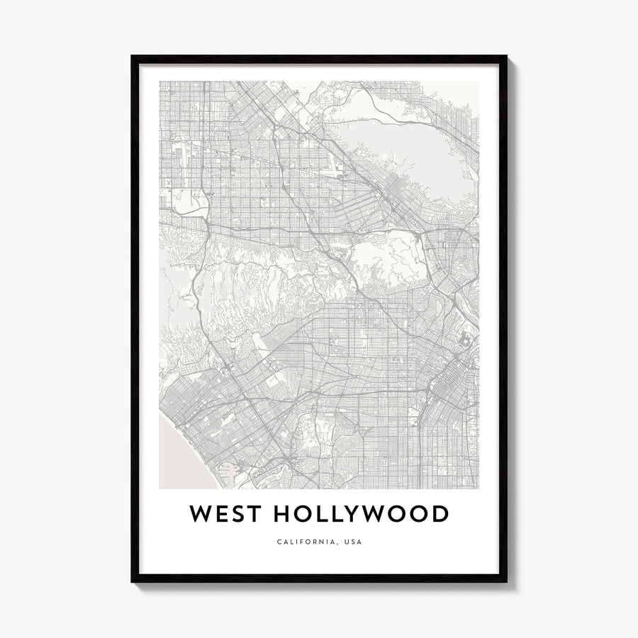 West Hollywood Map Poster, framed poster mockup