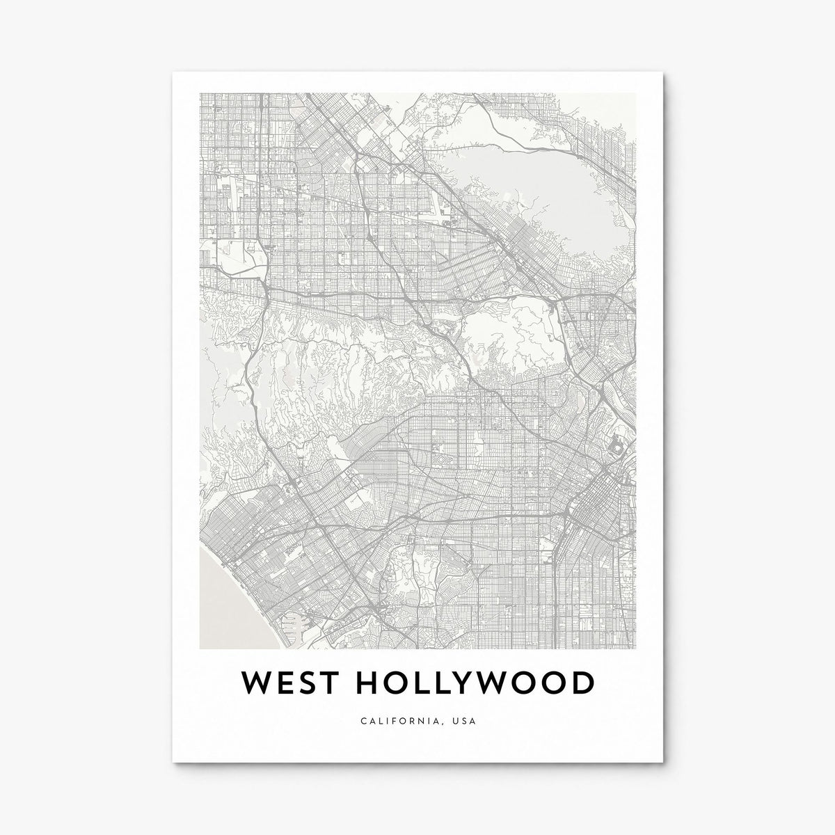 West Hollywood Map Poster, print only (unframed)