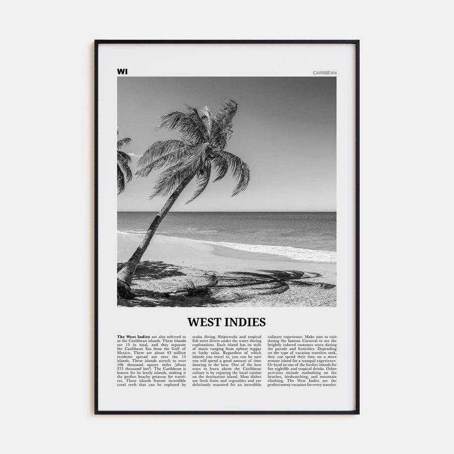 West Indies Poster Black Metal / 8x12 in Nbourhood Travel B&W Poster