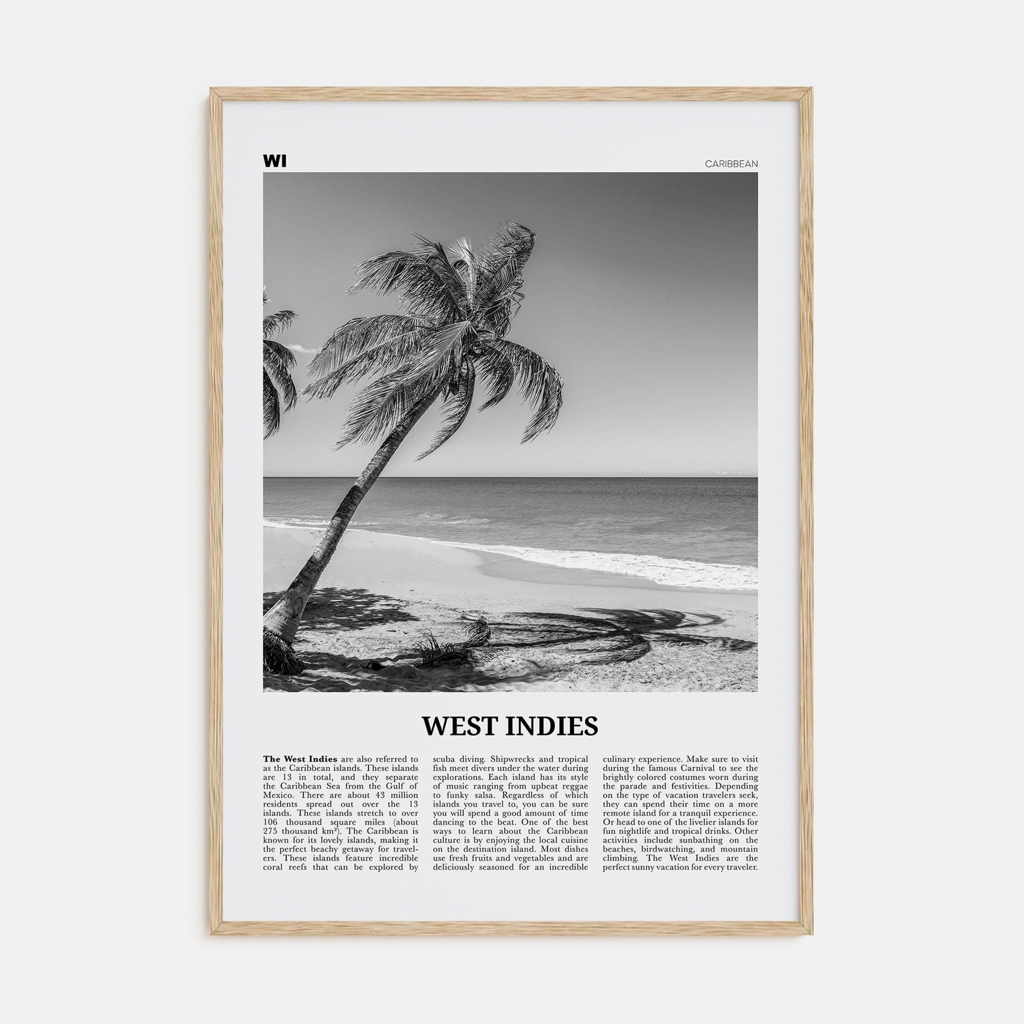 West Indies Poster Natural Wood / 8x12 in Nbourhood Travel B&W Poster