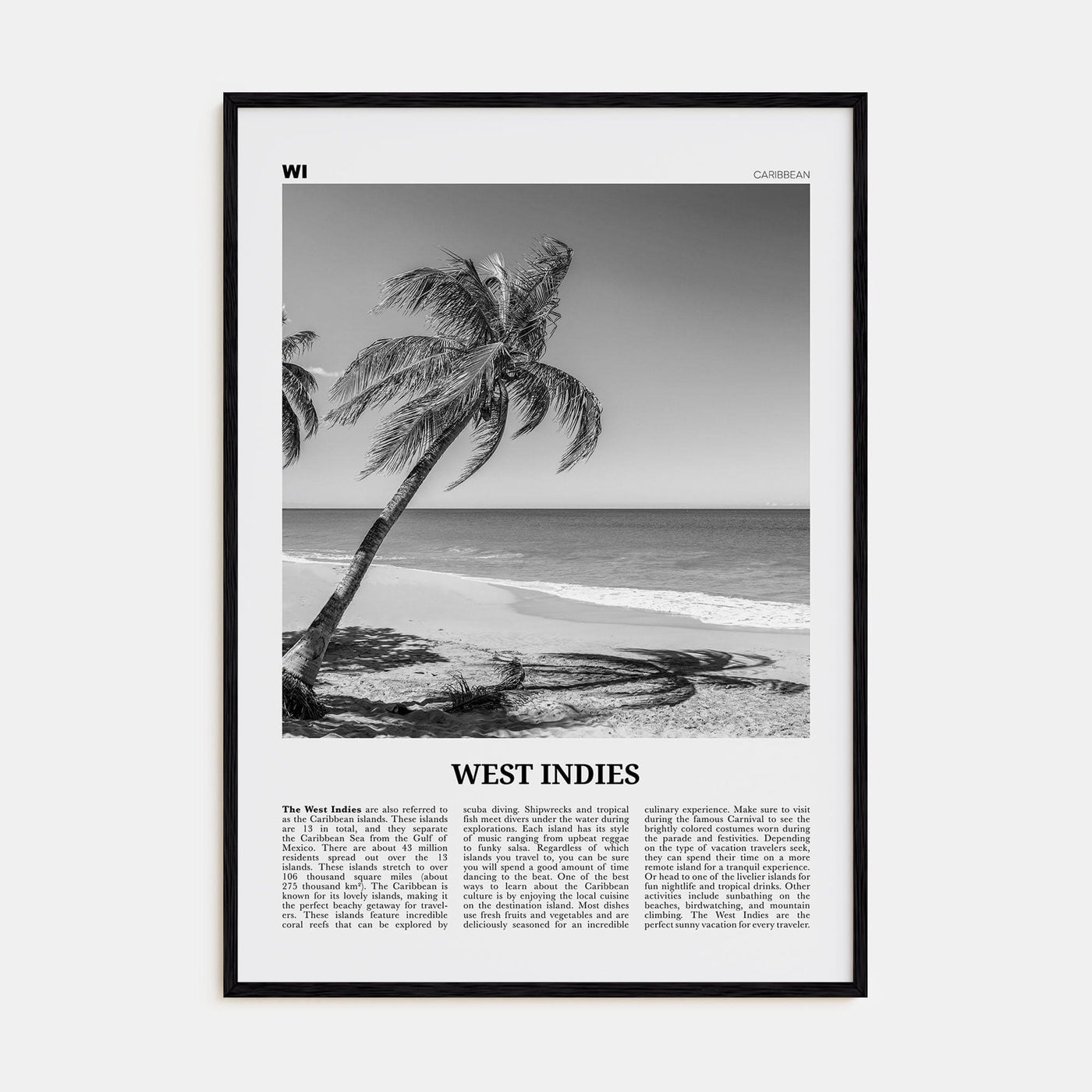 West Indies Poster Black Wood / 8x12 in Nbourhood Travel B&W Poster