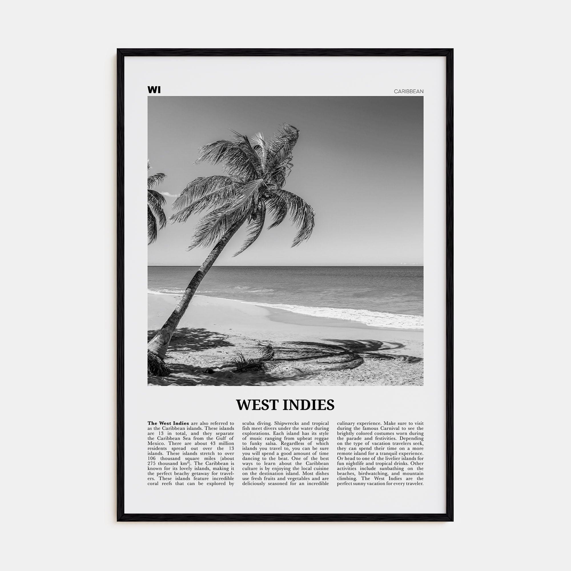 West Indies Poster Black Wood / 8x12 in Nbourhood Travel B&W Poster