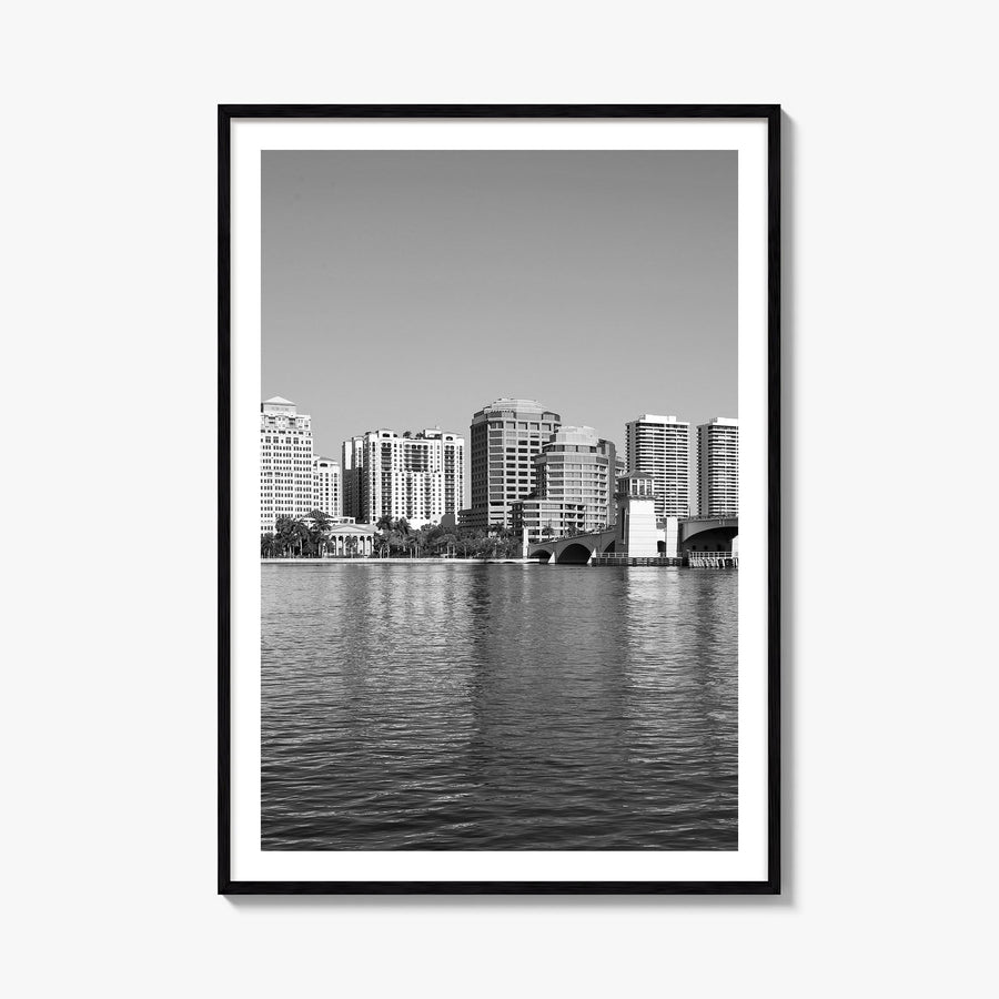 West Palm Beach black & white photo poster of Florida, USA – vertical wall art, unframed print shown in interior mockup