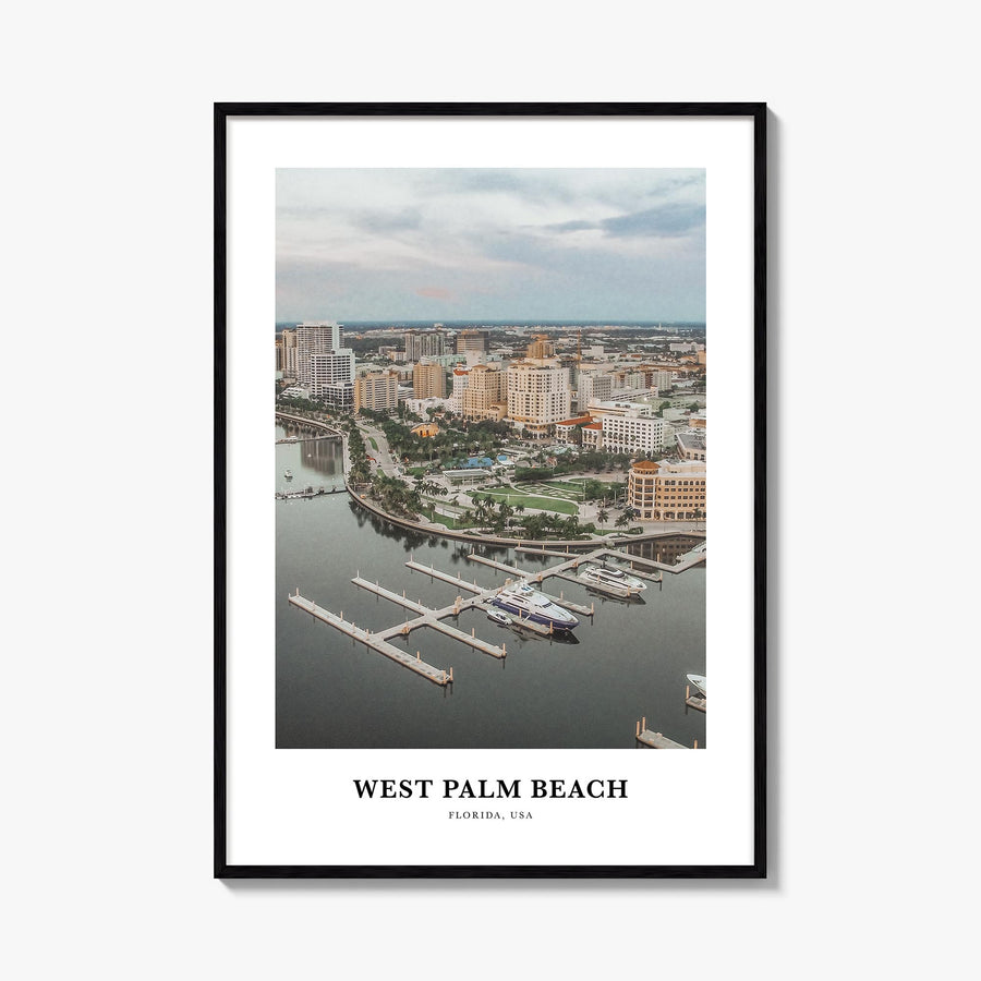 West Palm Beach colorful classic poster of Florida, USA – vertical wall art, unframed print shown in interior mockup