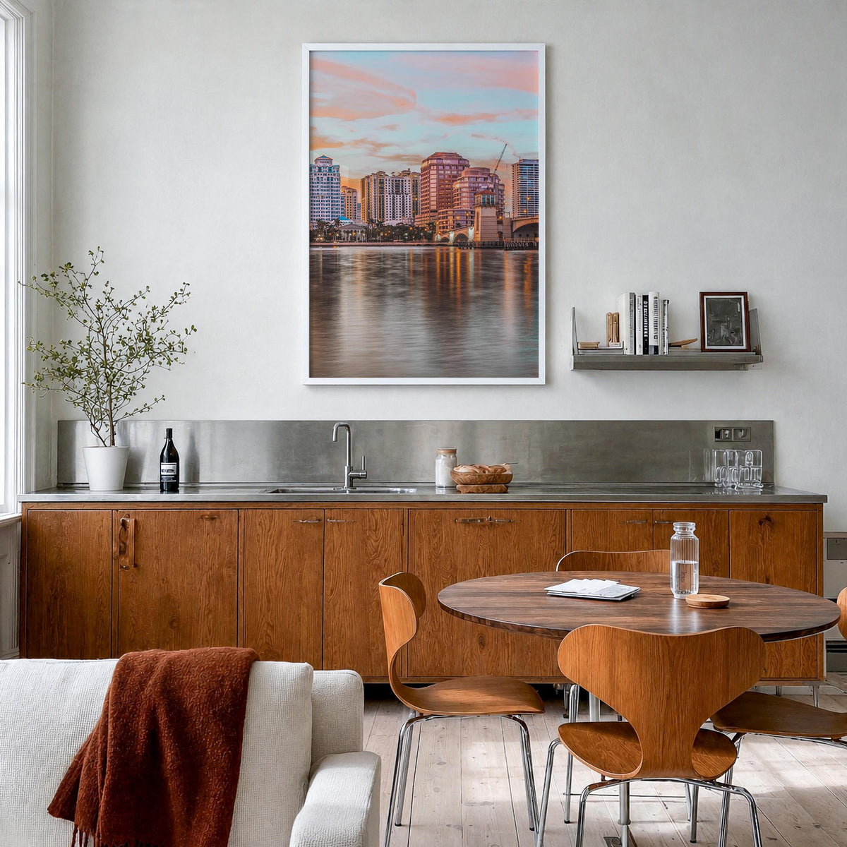 West Palm Beach colorful photo poster of Florida, USA – vertical wall art in white wood frame, hanging on wall