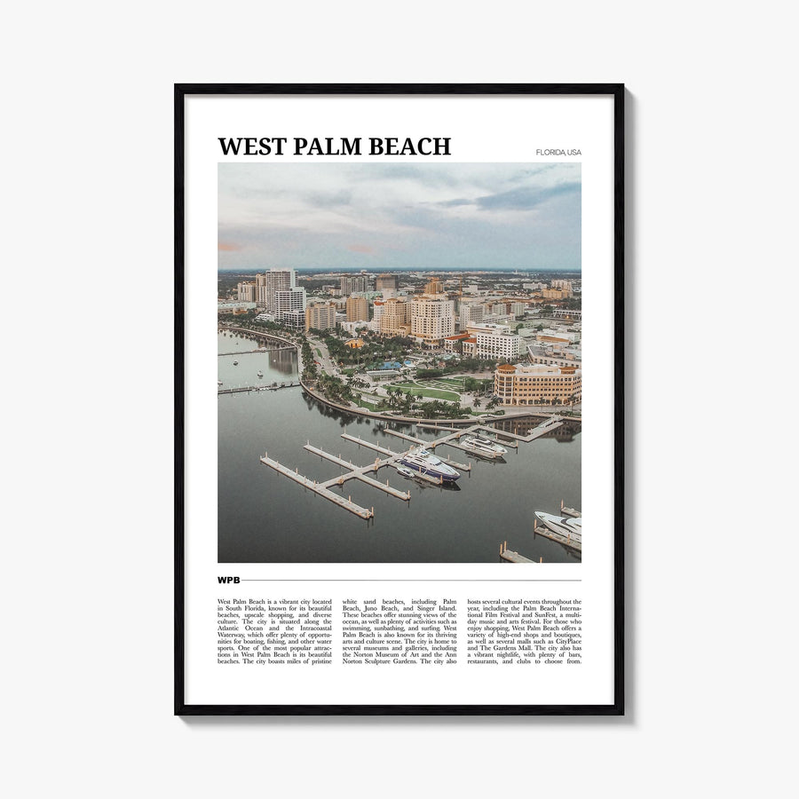 West Palm Beach colorful travel poster of Florida, USA – vertical wall art, unframed print shown in interior mockup