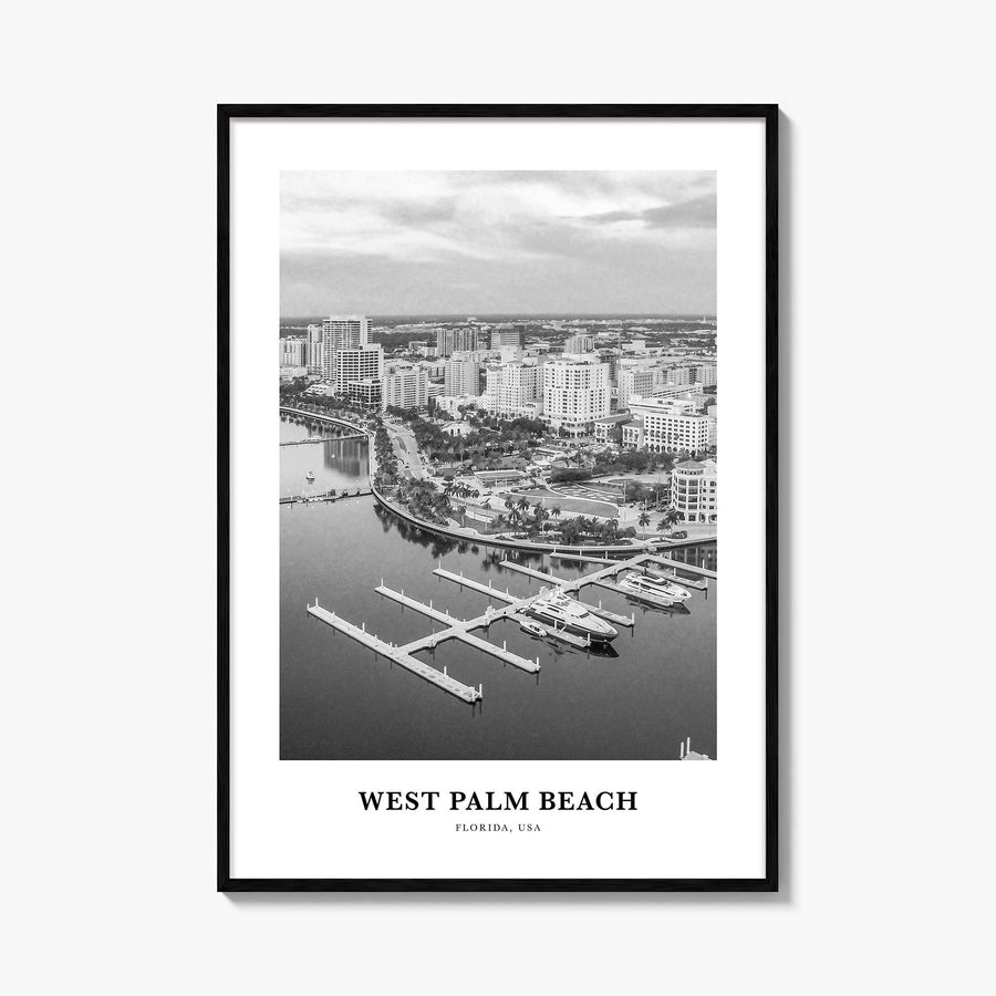West Palm Beach no. 1 black & white classic poster of Florida, USA – vertical wall art, unframed print shown in interior mock