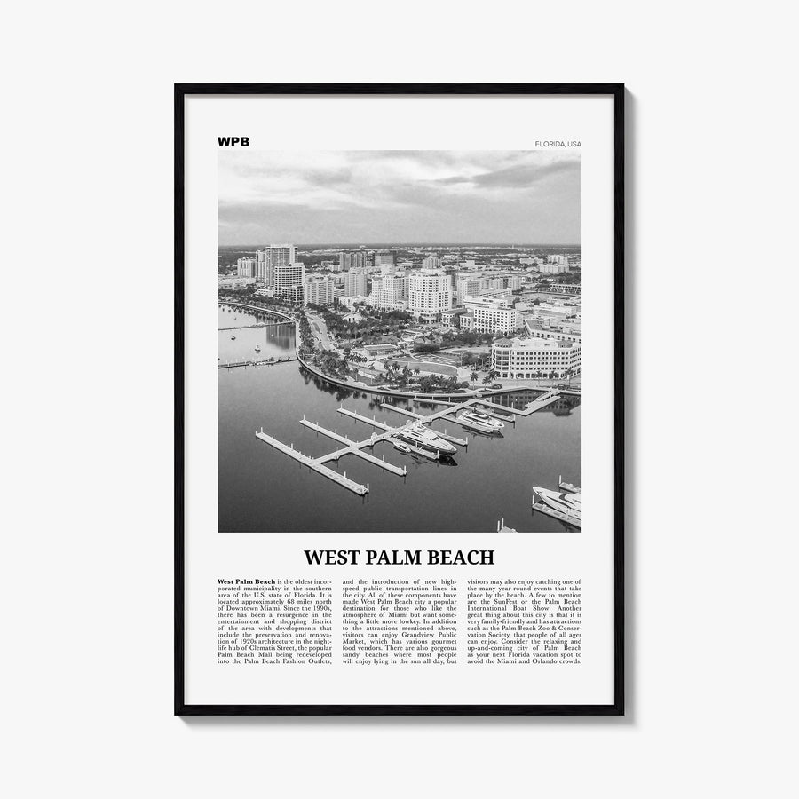 West Palm Beach no. 1 black & white newspaper poster of Florida, USA – vertical wall art, unframed print shown in interior mo