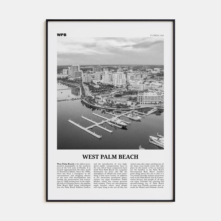 West Palm Beach No 1 Poster Black Metal / 8x12 in Nbourhood Travel B&W Poster