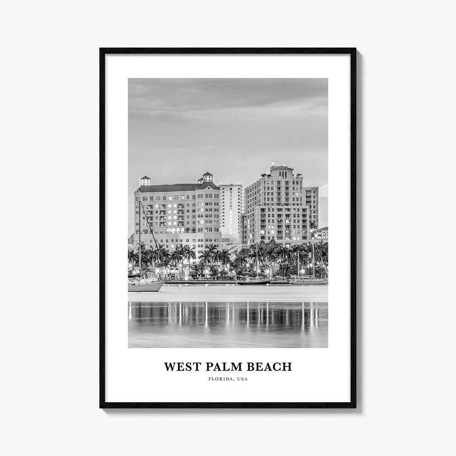 West Palm Beach no. 2 black & white classic poster of Florida, USA – vertical wall art, unframed print shown in interior mock