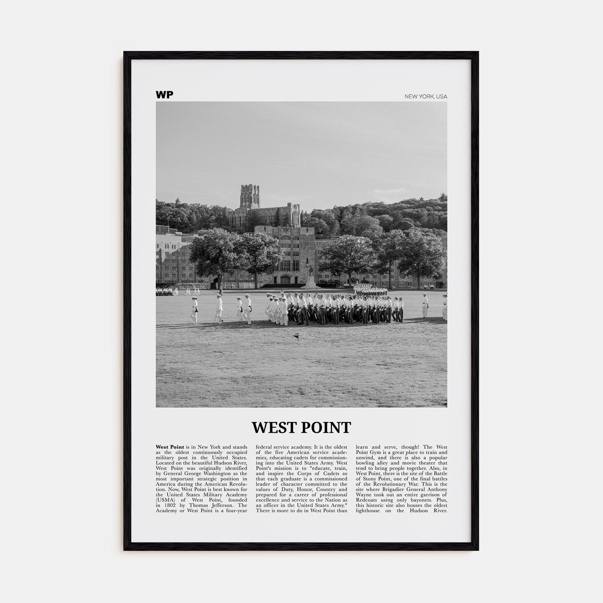 West Point Poster Black Wood / 8x12 in Nbourhood Travel B&W Poster