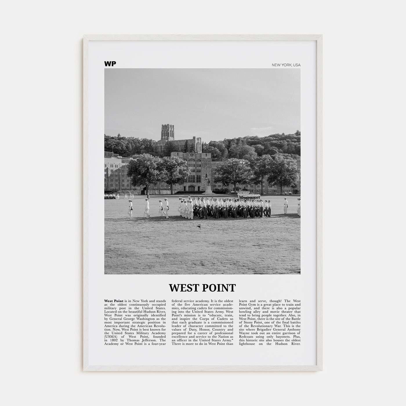 West Point Poster White Wood / 8x12 in Nbourhood Travel B&W Poster