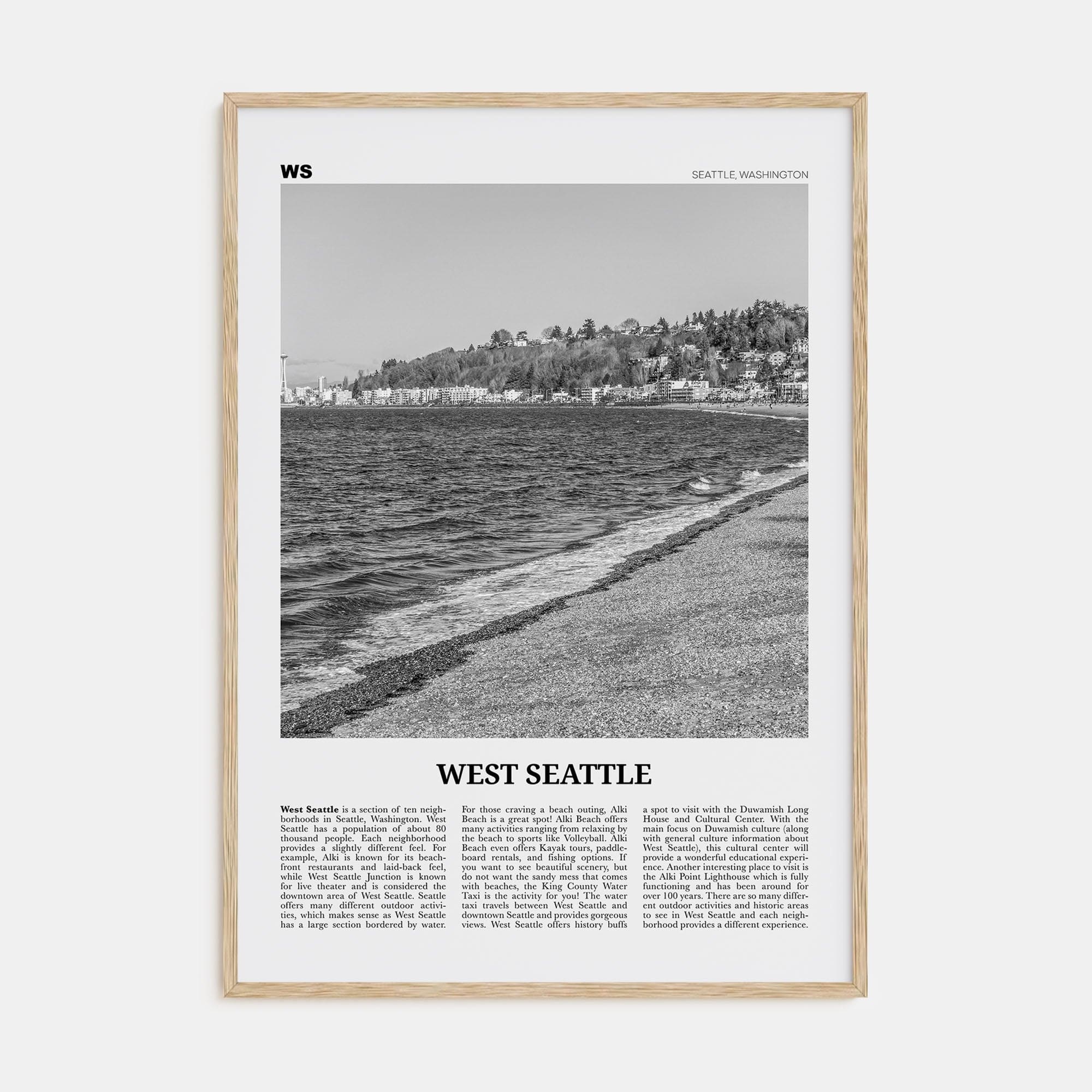 West Seattle Poster Natural Wood / 8x12 in Nbourhood Travel B&W Poster