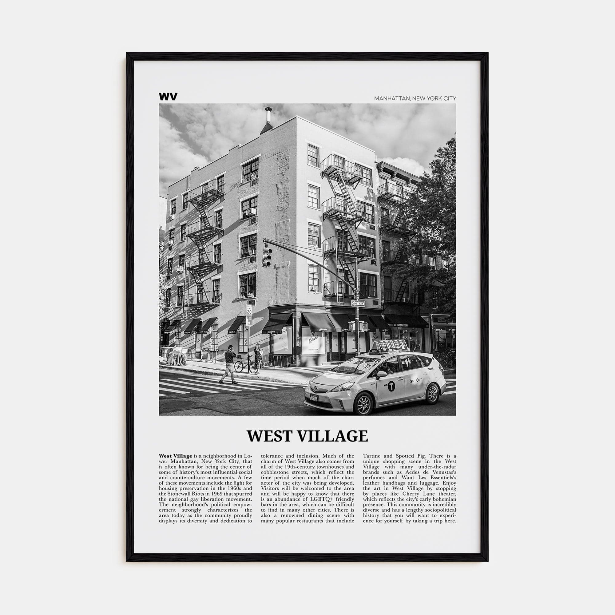 West Village Poster Black Wood / 8x12 in Nbourhood Travel B&W Poster