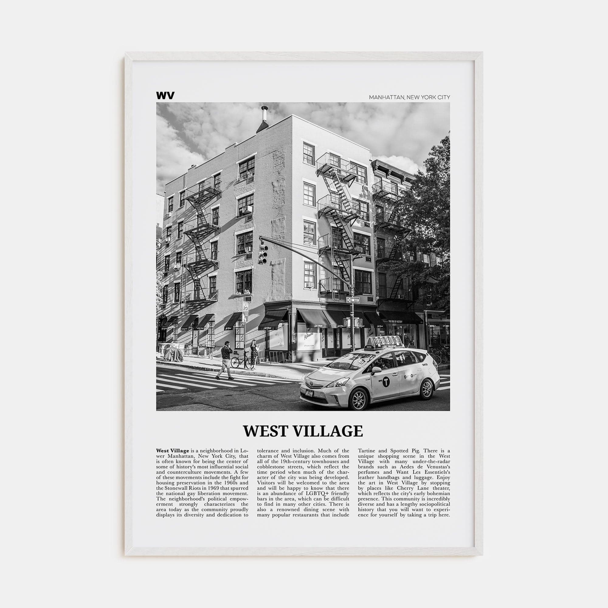 West Village Poster White Wood / 8x12 in Nbourhood Travel B&W Poster