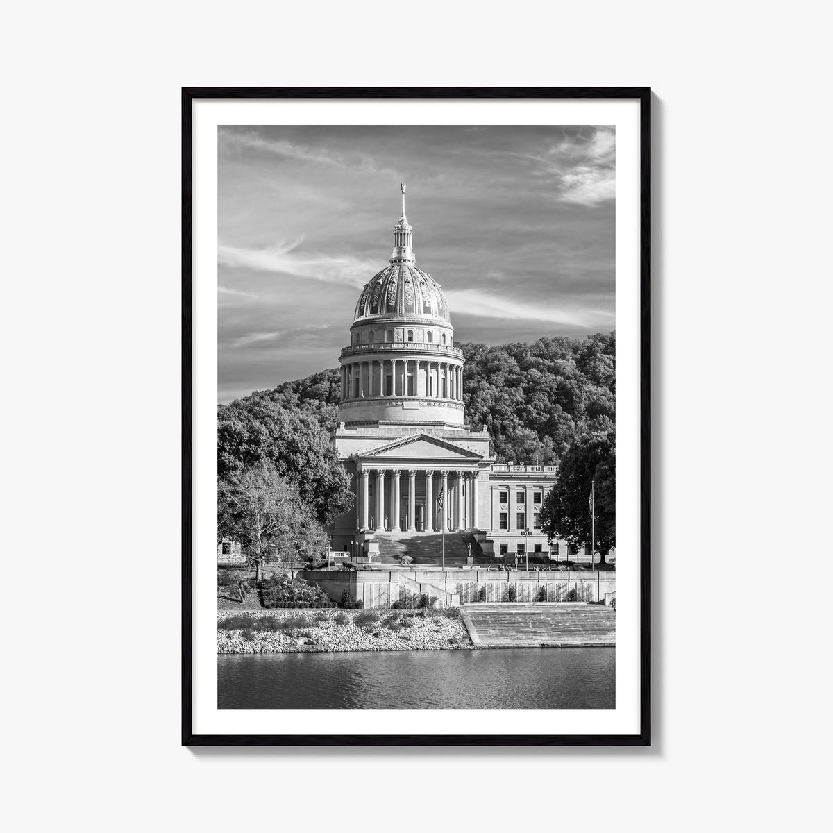 West Virginia black & white photo poster of United States – vertical wall art, unframed print shown in interior mockup