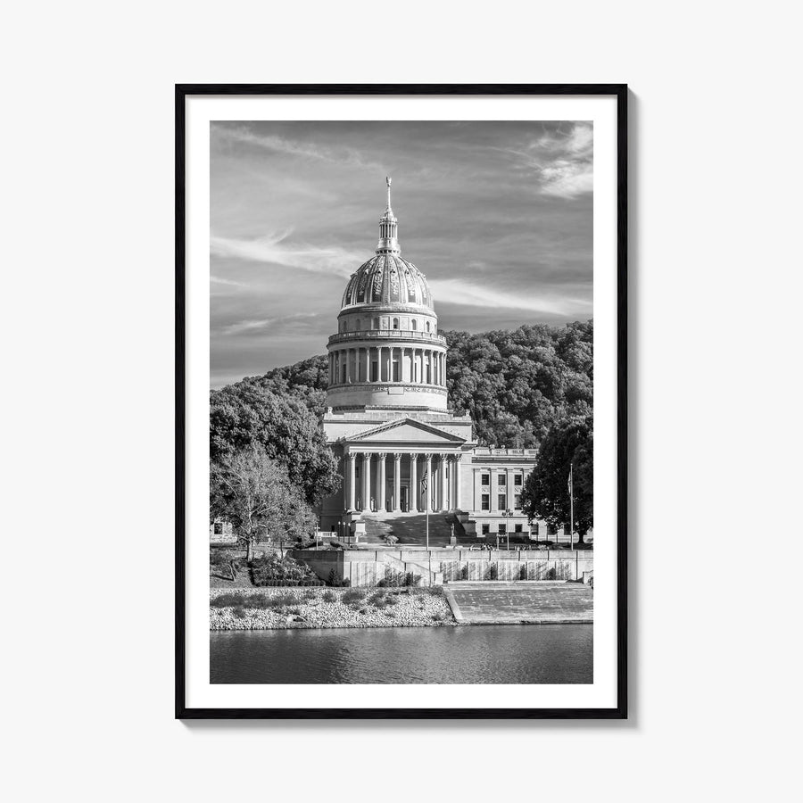 West Virginia black & white photo poster of United States – vertical wall art, unframed print shown in interior mockup