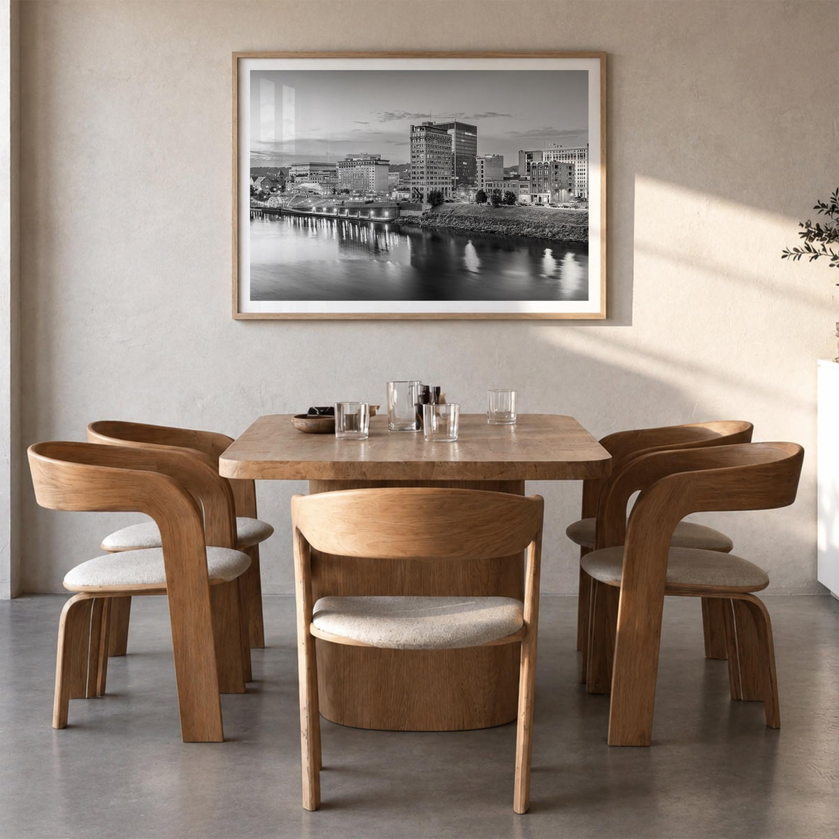 West Virginia black & white photo poster of United States – horizontal wall art in natural wood frame with white border, hang