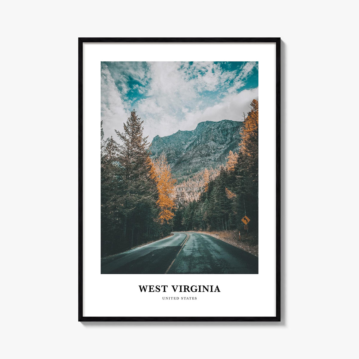 West Virginia colorful classic poster of United States – vertical wall art, unframed print shown in interior mockup