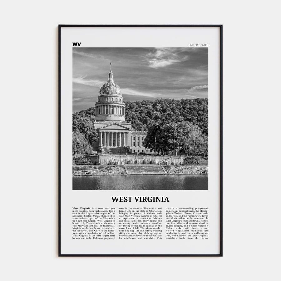West Virginia No 2 Poster Black Metal / 8x12 in Nbourhood Travel B&W Poster
