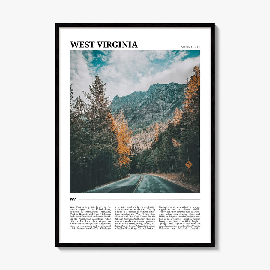 West Virginia Travel Poster, framed poster mockup