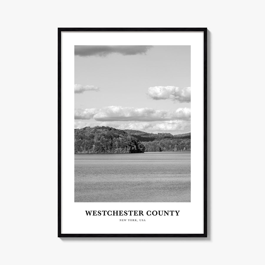 Westchester County black & white classic poster of New York, USA – vertical wall art, unframed print shown in interior mockup