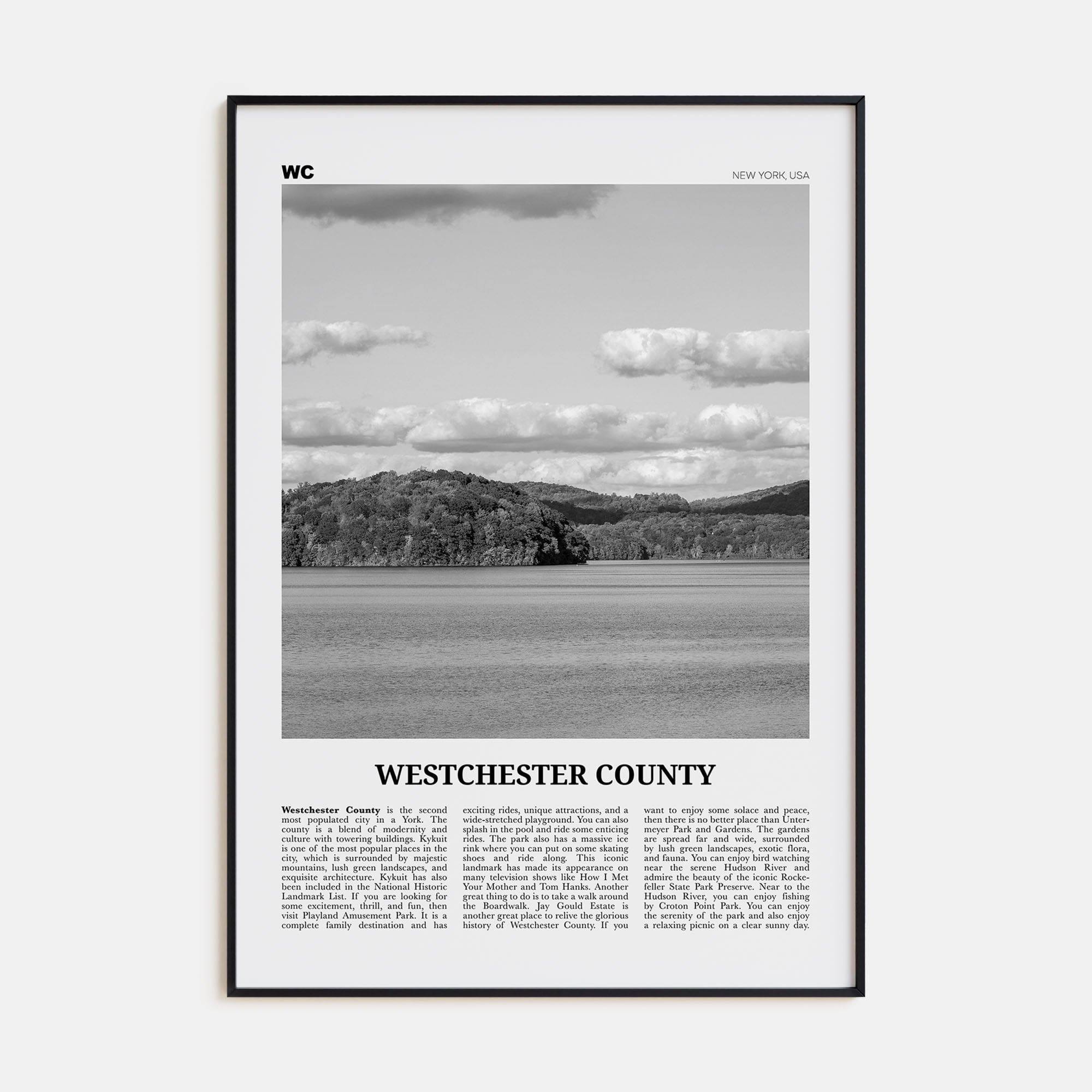 Westchester County Poster Black Metal / 8x12 in Nbourhood Travel B&W Poster