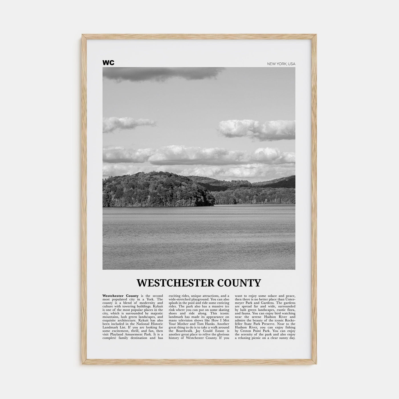 Westchester County Poster Natural Wood / 8x12 in Nbourhood Travel B&W Poster