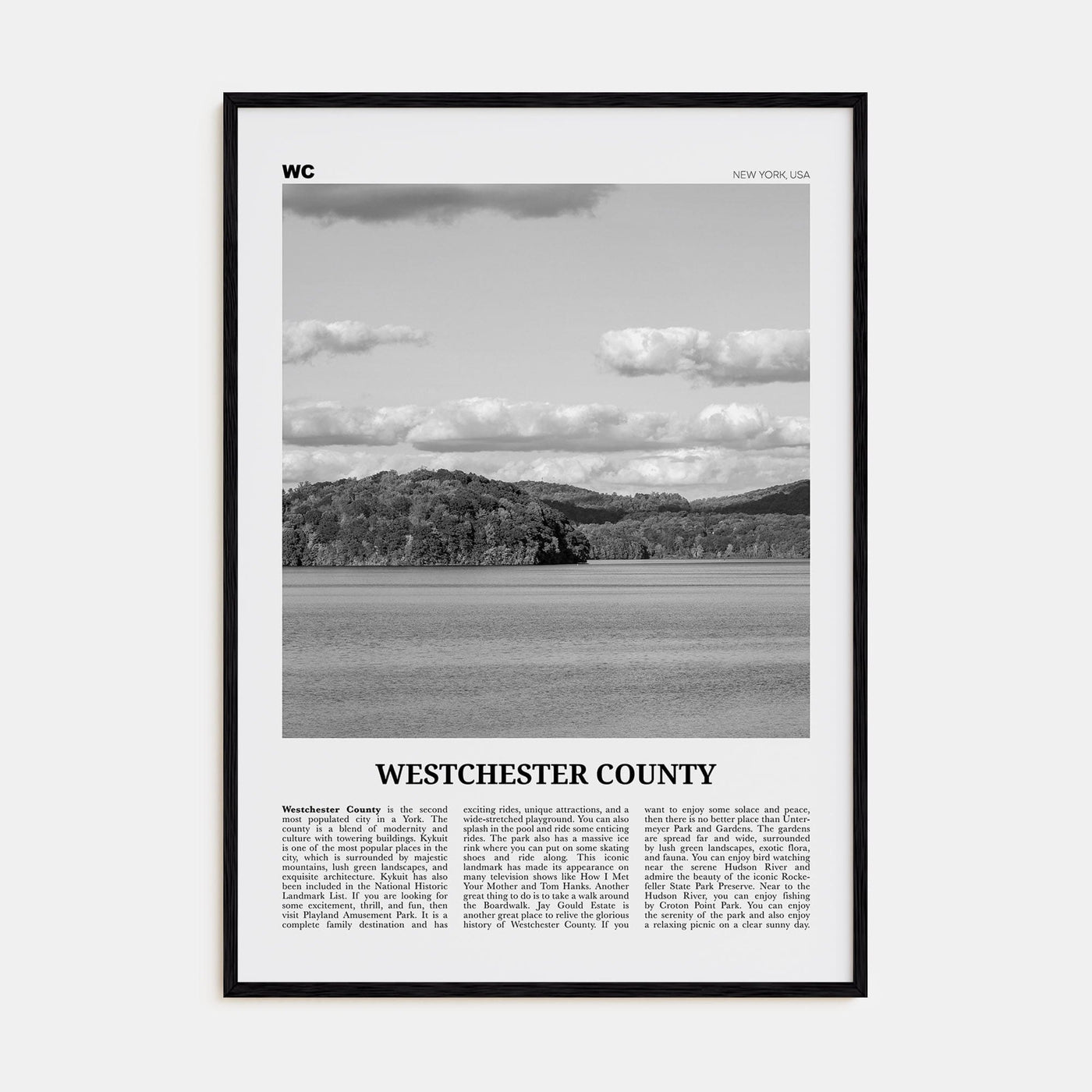 Westchester County Poster Black Wood / 8x12 in Nbourhood Travel B&W Poster