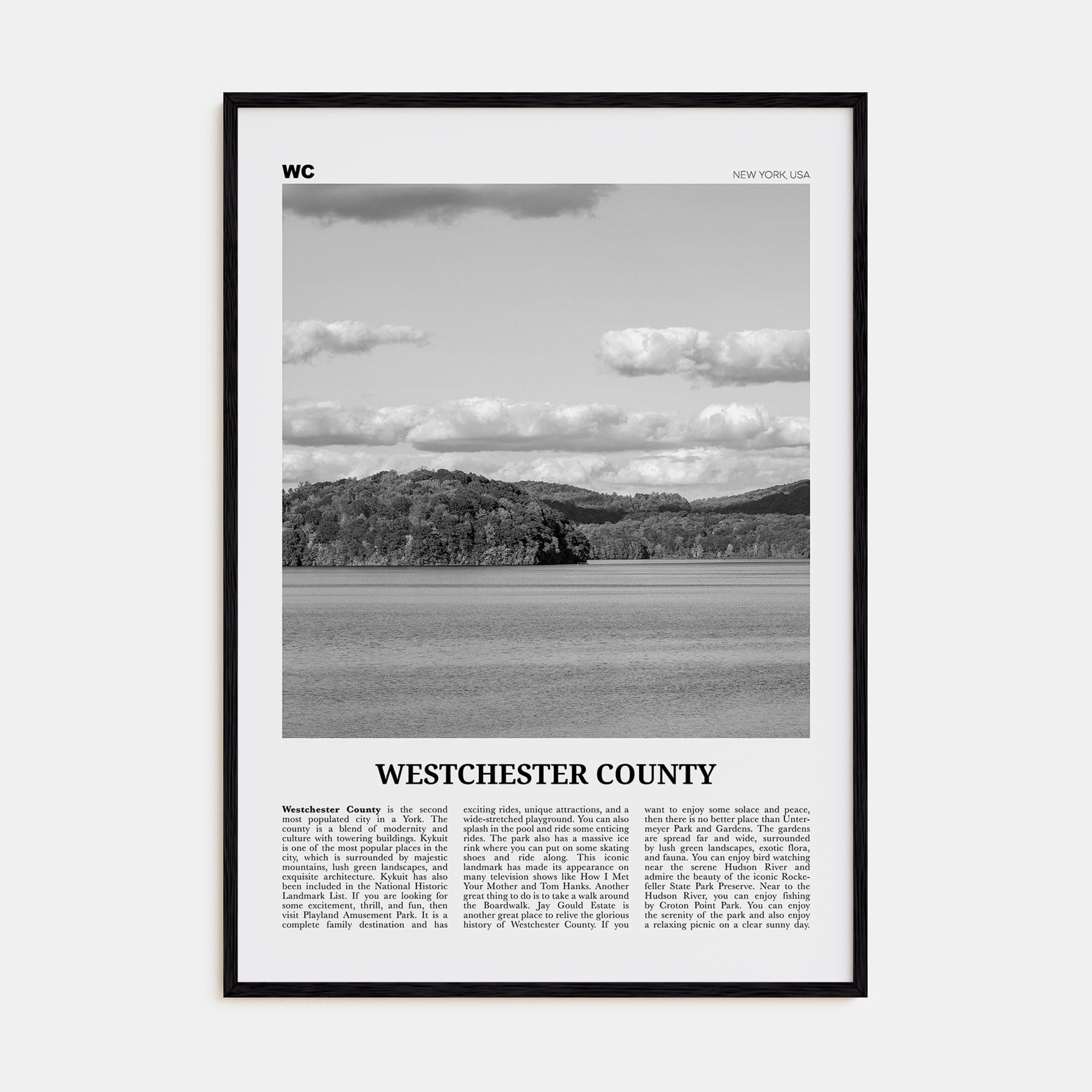 Westchester County Poster Black Wood / 8x12 in Nbourhood Travel B&W Poster