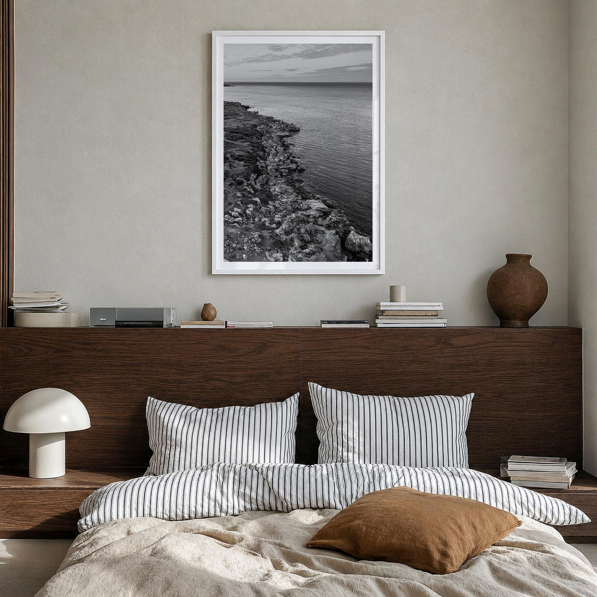 Western Australia black & white photo poster of Australia – vertical wall art in white wood frame with white border, hanging 