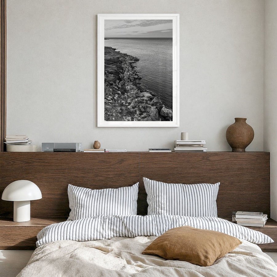 Western Australia Photo Poster in a white wood frame, hanging in a bedroom, white border