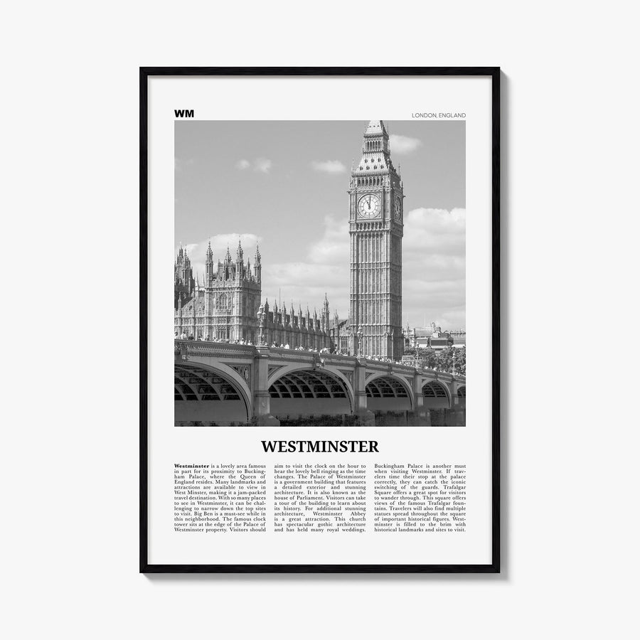 Westminster black & white newspaper poster of Colorado, USA – vertical wall art, unframed print shown in interior mockup