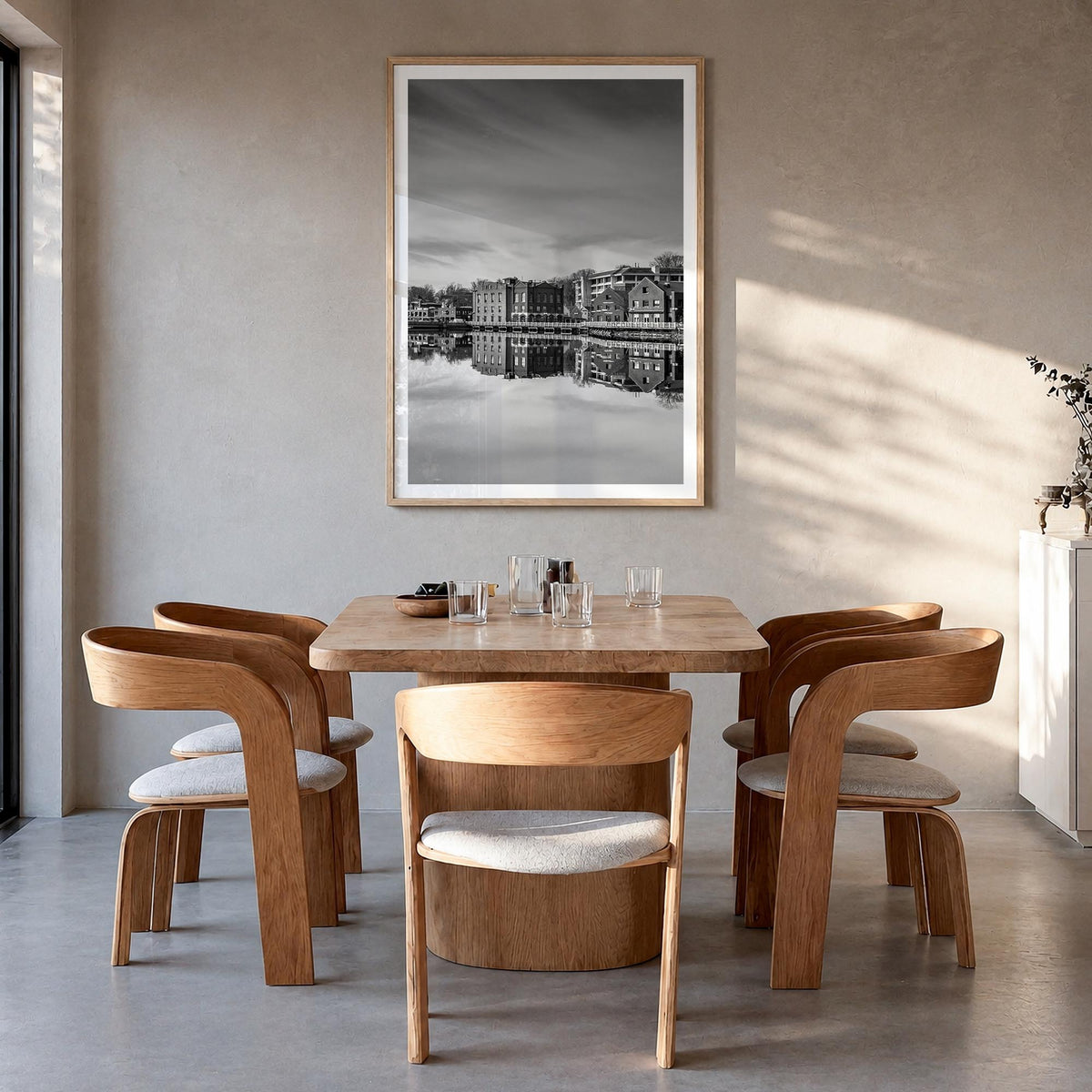 Westport, Connecticut black & white photo poster of Connecticut, USA – vertical wall art in natural wood frame with white bor
