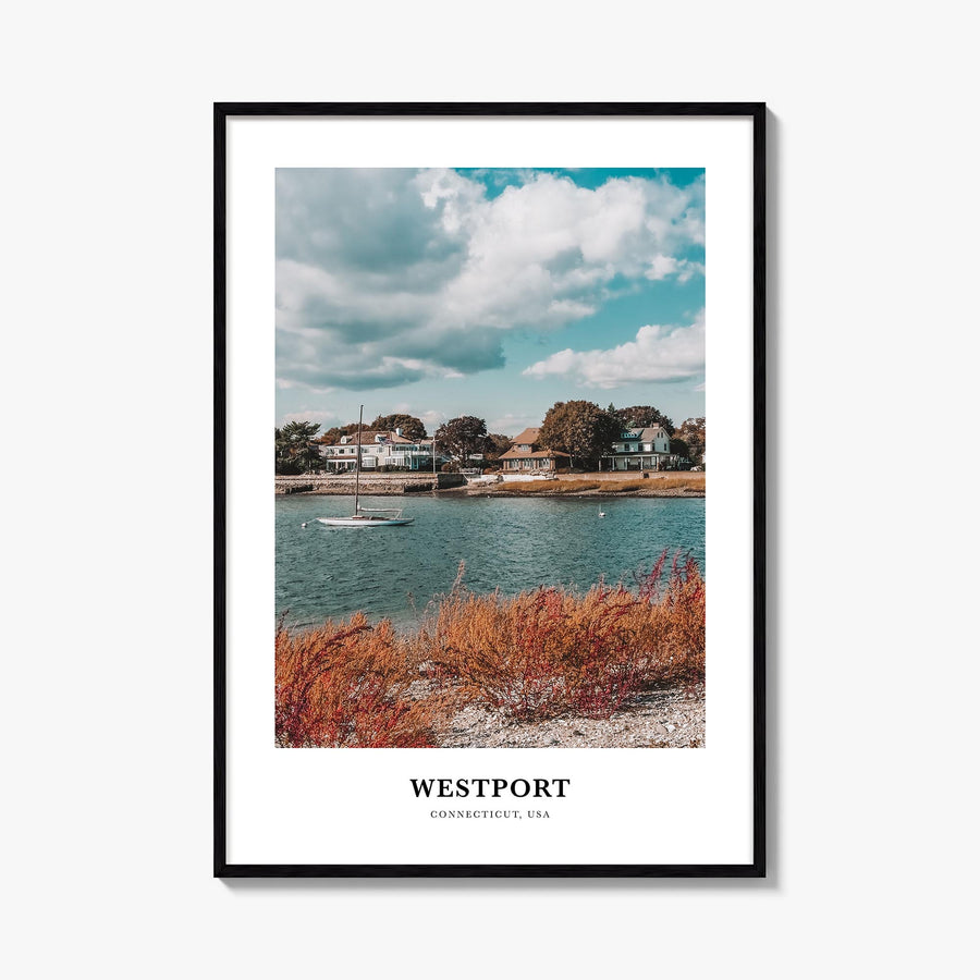 Westport, Connecticut colorful classic poster of Connecticut, USA – vertical wall art, unframed print shown in interior mocku