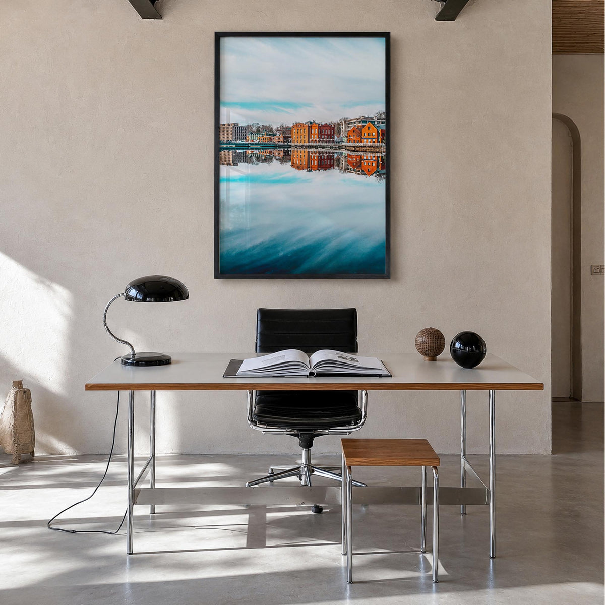 Westport, Connecticut colorful photo poster of Connecticut, USA – vertical wall art in black wood frame, hanging on wall